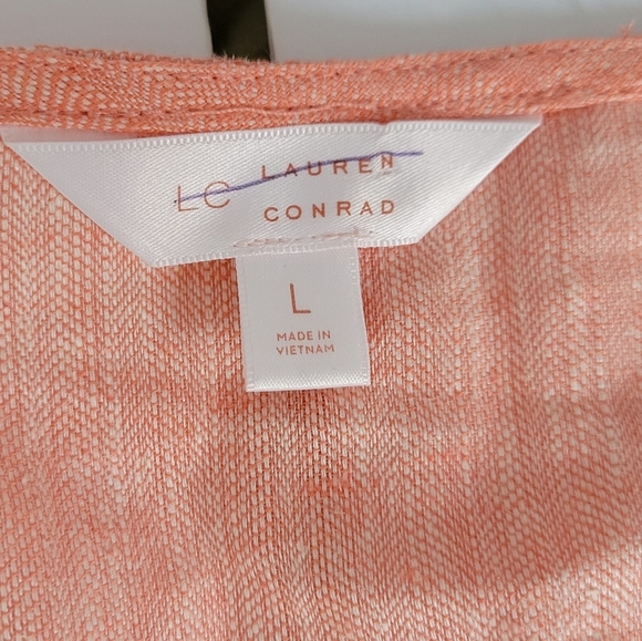 Lauren Conrad Salmon Colored Linen Tie Front V Neck 3/4 Sleeve Shirt - Picture 6 of 8